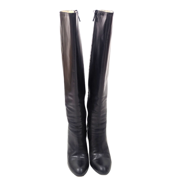Cole Haan Leather Knee High Boots Heeled Patent Leather Womens 7.5 Black Block - Picture 8 of 14